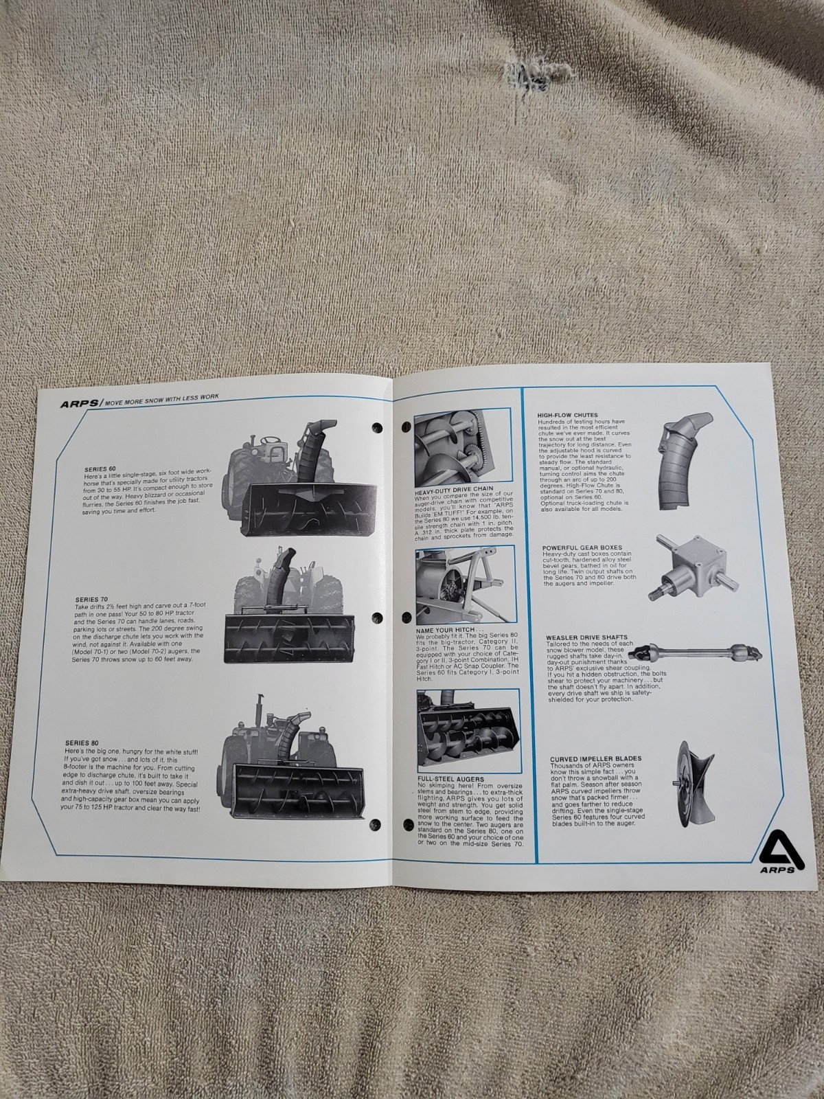 Original ARPS Series 60 70 80 Snowblowers Sales BROCHURE Tractor Rear Mount PTO