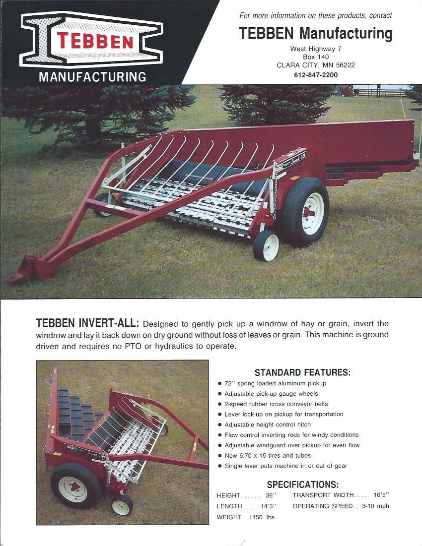 Farm Equipment Brochure – Tebben – Invert-All Row Crop Cultivator et al (F3878)