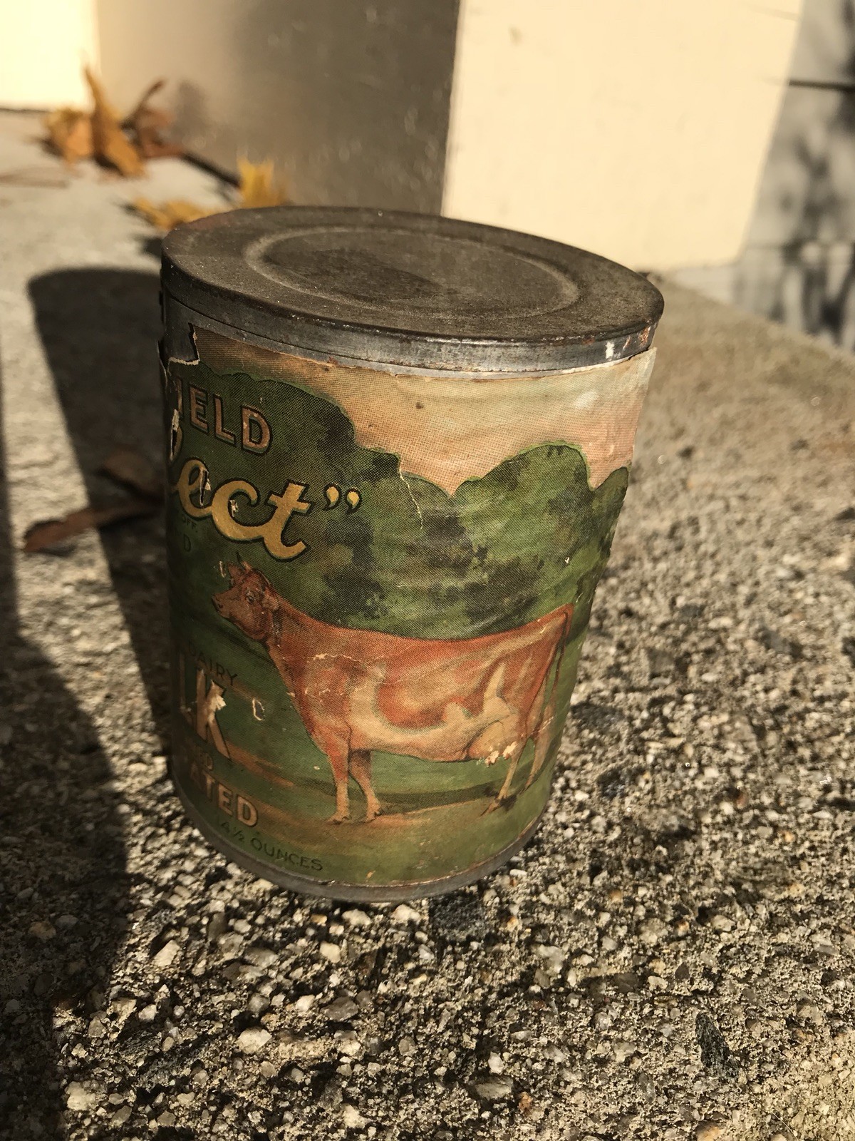 1920&rsquo;s Advertising COW BRAND Sheffield Sealect EVAPORATED MILK ANTIQUE TIN ,RARE