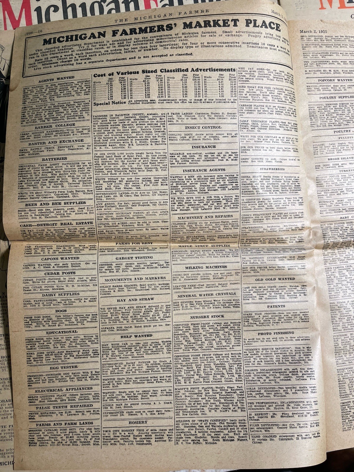 3 Vintage 1935 Michigan Farmer Papers Detroit Livestock Planting Recipes Fruit