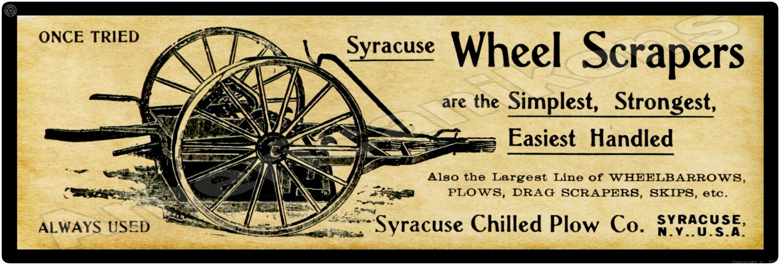 1901 Syracuse Chilled Plow Co. Metal Sign, 12&Prime; x 36&Prime; USA STEEL XL Size – 4 lbs