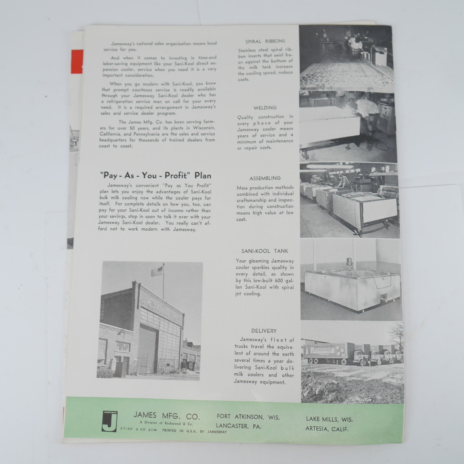 Lot of 2 Vintage Jamesway Milk Cooler Sani-Kool Dairy Farm Brochure Advertising