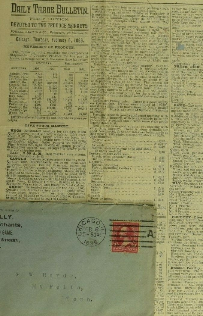 1896 Watson & Kelley Commission Merchants Chicago, IL Newspaper Flier