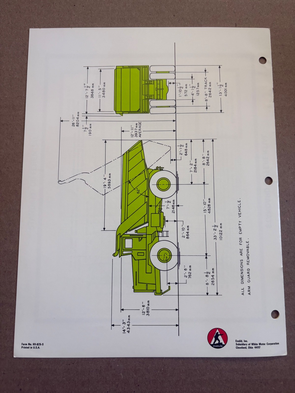 Vintage Euclid R-45 9FFD Dump Truck Specifications Sales Brochure