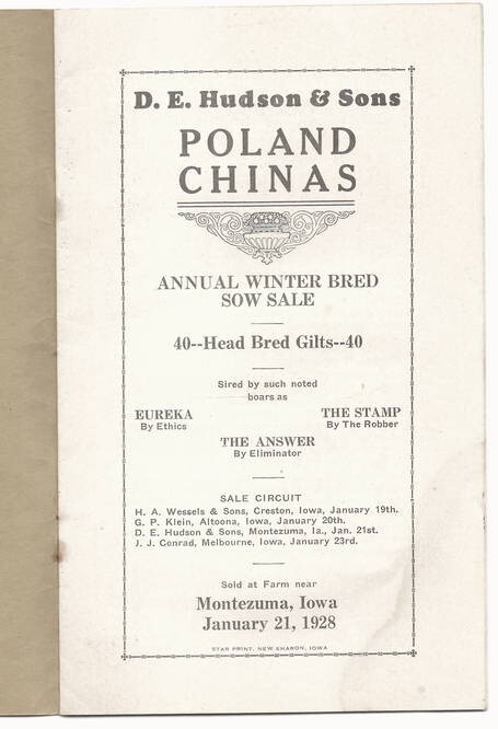 1928 POLAND CHINA Sale Catalog Montezuma IA. Hudson & Sons. Sired by Noted Boars