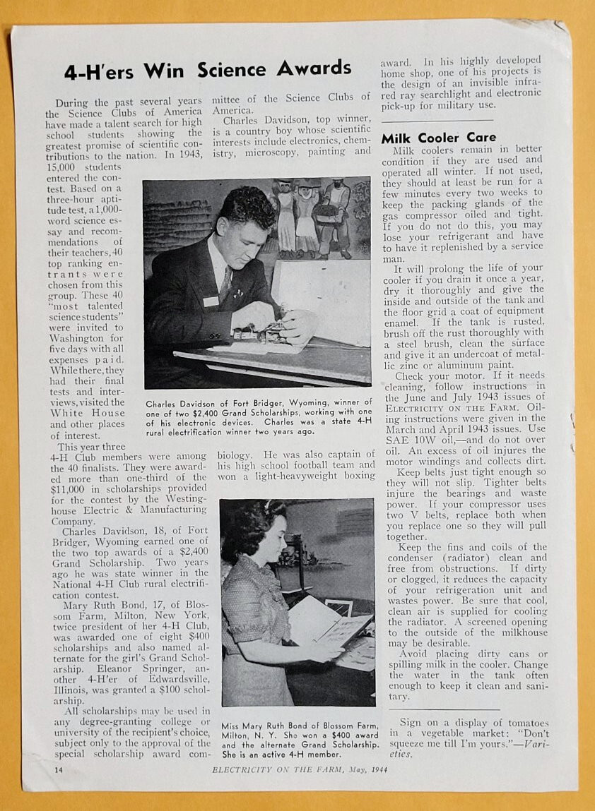 Original 1944 4-H Article Features Charles Davidson of Fort Bridger Wyoming