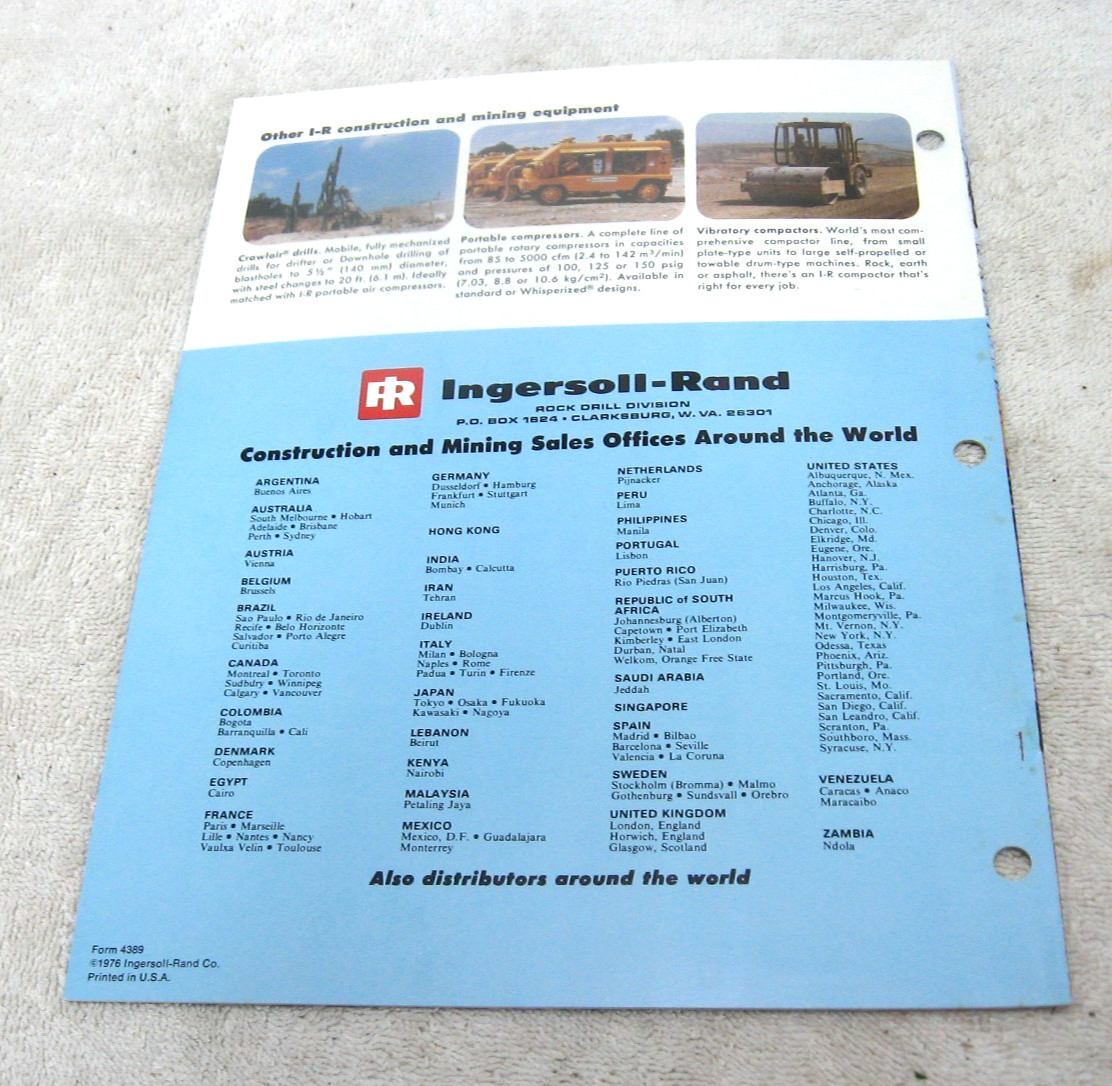 VINTAGE 1976 INGERSOLL RAND T5 DRILLMASTER DRILL RIG BROCHURE ORIGINAL