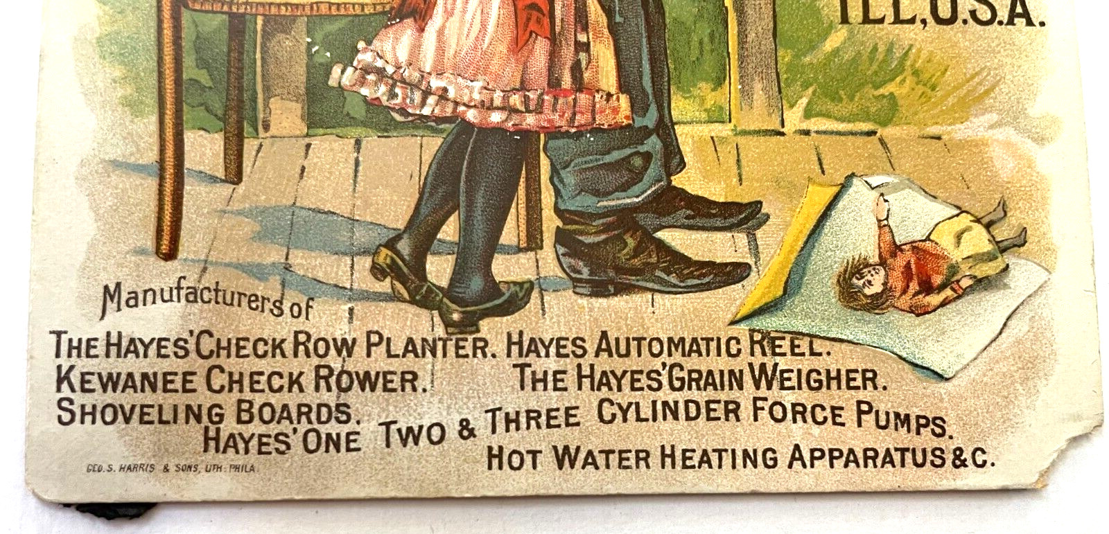 Clever Victorian Trade Card « Hayes Pump & Planter Co. » Wheel Showing Products *