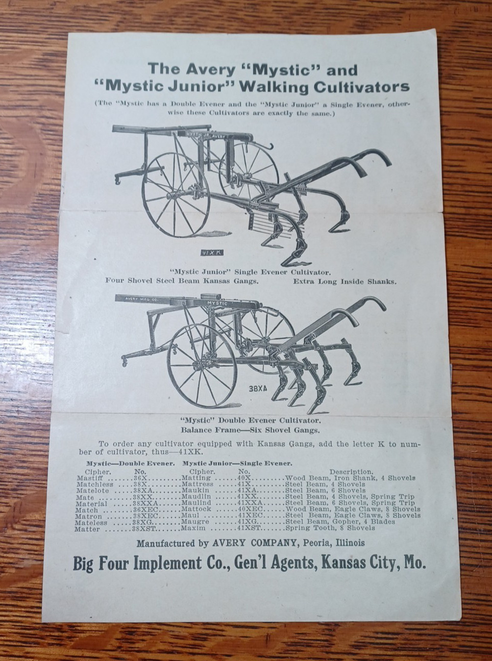 1910&rsquo;s Avery Mystic Walking Cultivators Dealer Order Sheet RRP 357