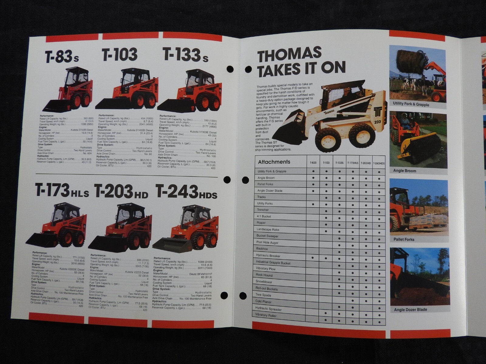 THOMAS T-83 T-103 T-133 T-173 T-203 T-243 SKID STEER LOADER TRACTOR BROCHURE NMT
