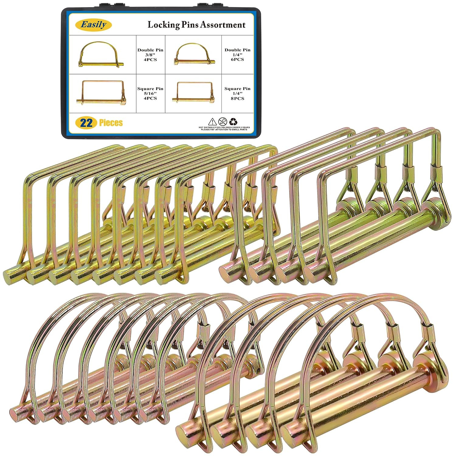 22 Pcs Shaft Locking Pin in 1/4&Prime;, 5/16&Prime; and 3/8&Prime; Diameter in 2 Shapes of Square