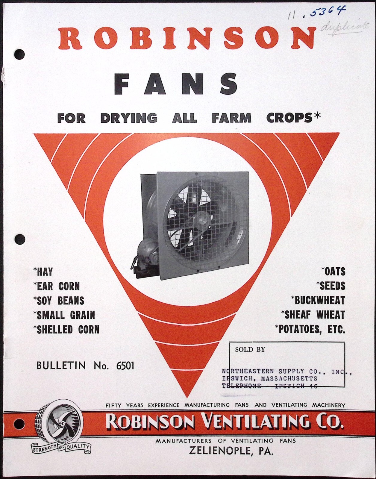 1950s Robinson Fans for Drying Farm Crops Brochure Robinson Ventilating