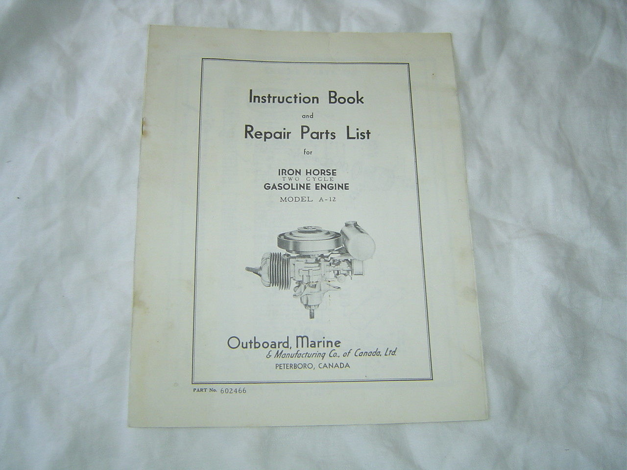 OMC outbord marine A-12 gas engine instruction book and parts catalogs manual
