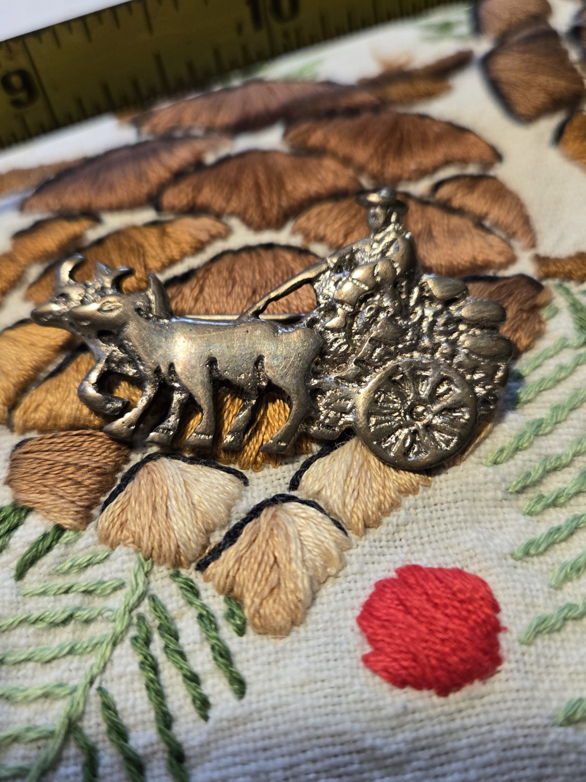 Rare Vintage Pin Farmer Oxen Wagon Farm Agriculture