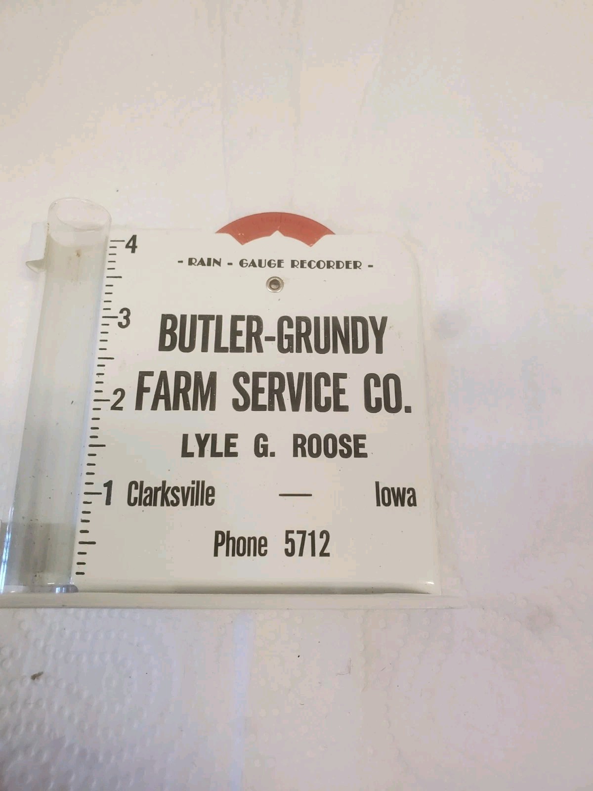 Metal Rain Guage Butler Grundy Farm Service Clarksville Iowa Lyle G Roose County