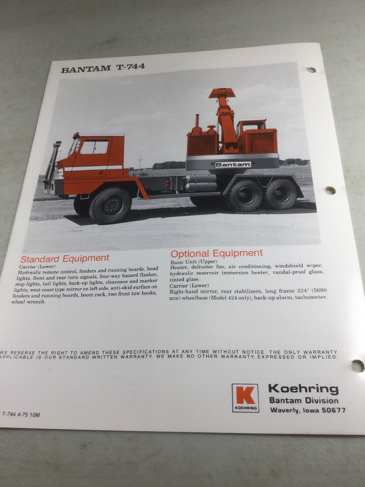 Bantam, Koehring T-744 Teleskoop Sales Brochure, Literature
