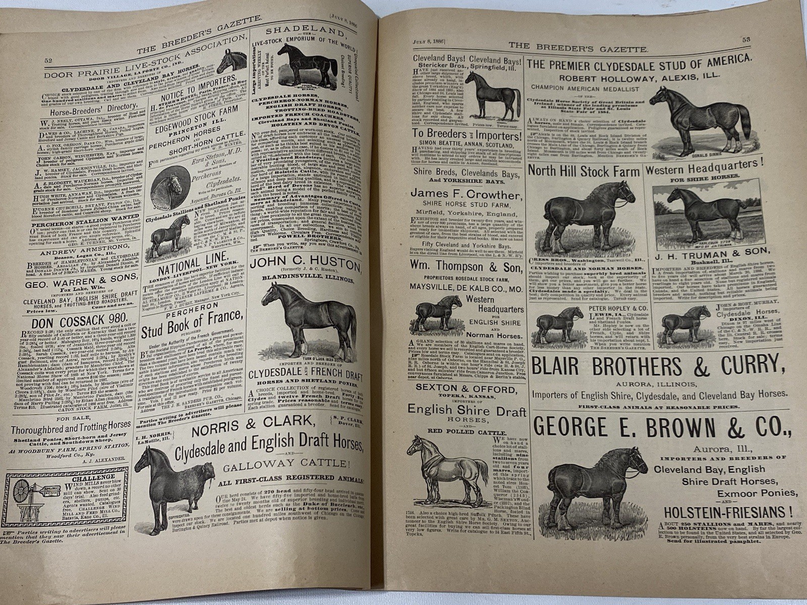 Vtg 1886 July Breeders Gazette Hereford Steer Pigs Cows Horse Advertisements