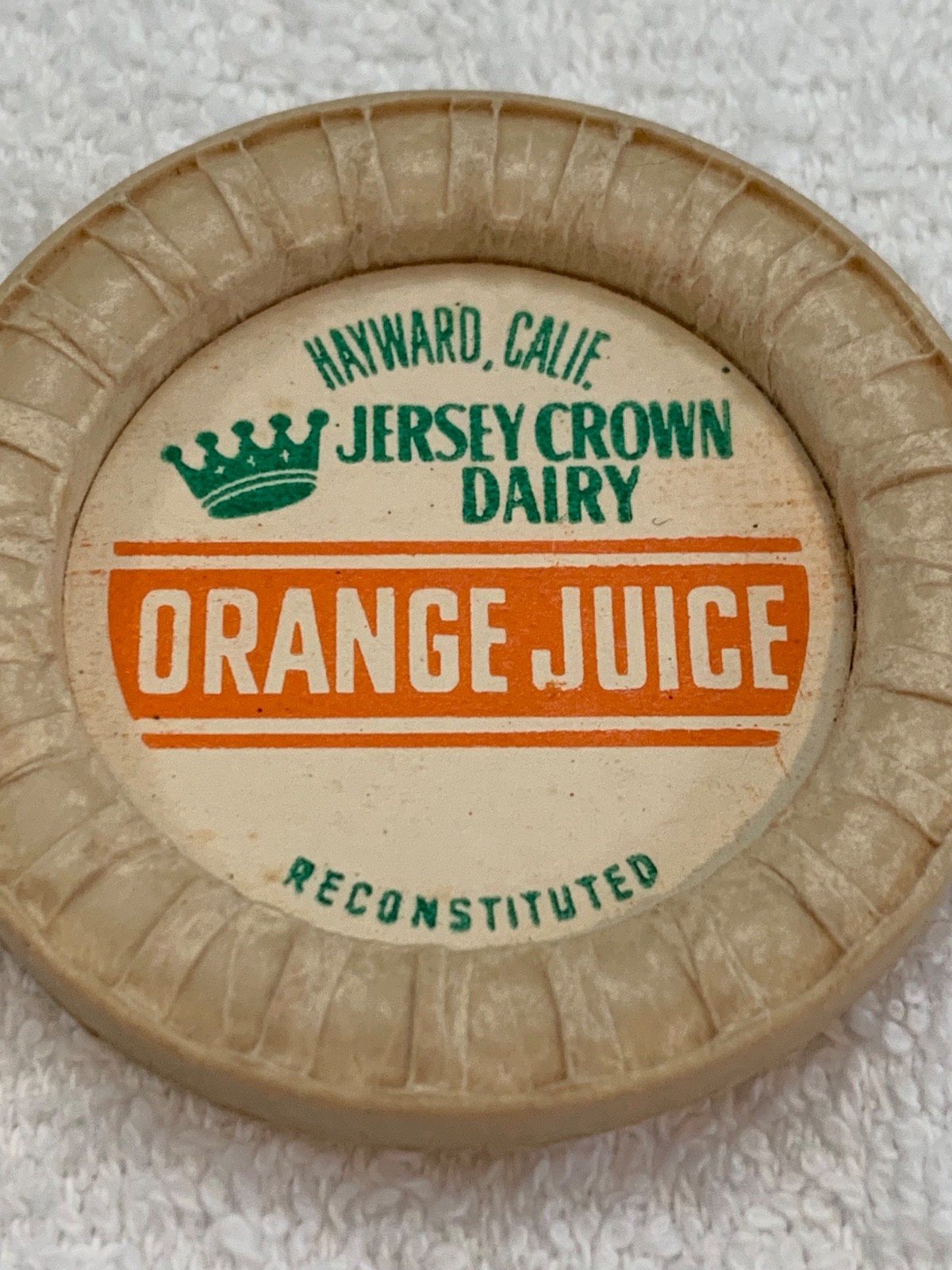 Jersey Crown & Sun Filled Vintage Orange Juice Bottle Cap OJ