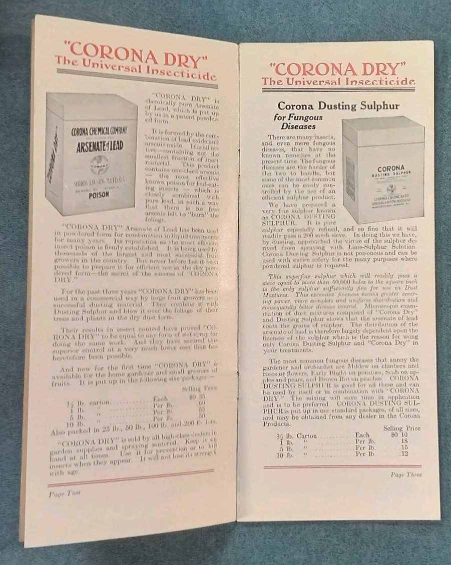 Garden Pests Control Corona Chemical Co. Sprayer Chemical Catalog 1917