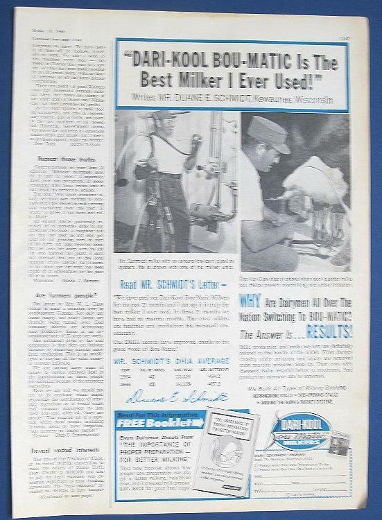 Original 1966 Dairy Equipment Ad Features Duane Schmidt, Kiwaunee, Wisconsin