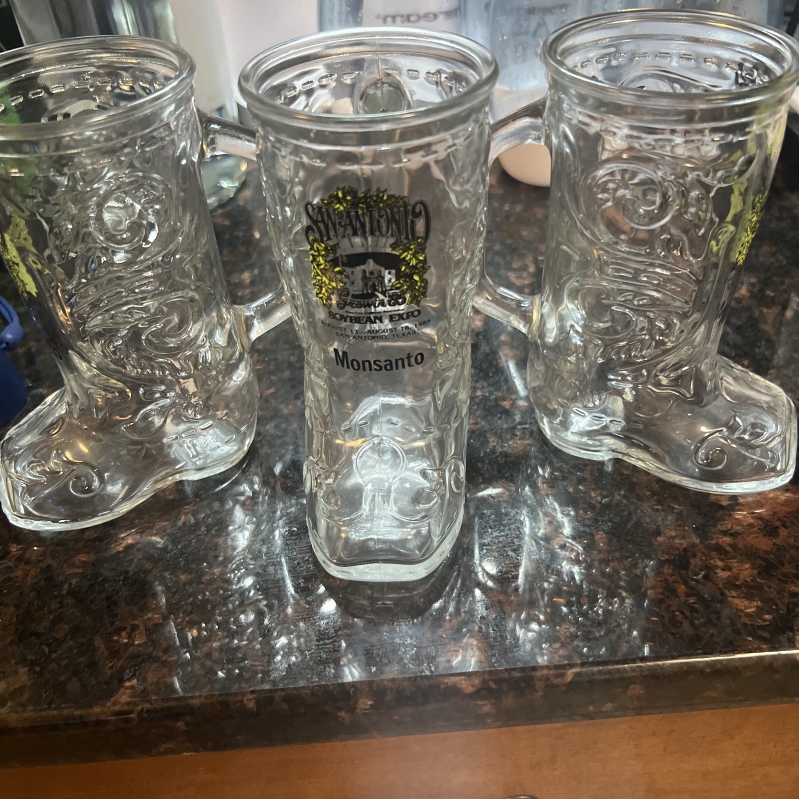 Vintage Libbey Cowboy Boot San Antonio Soybean Expo 1985 Monsanto Ad Glass