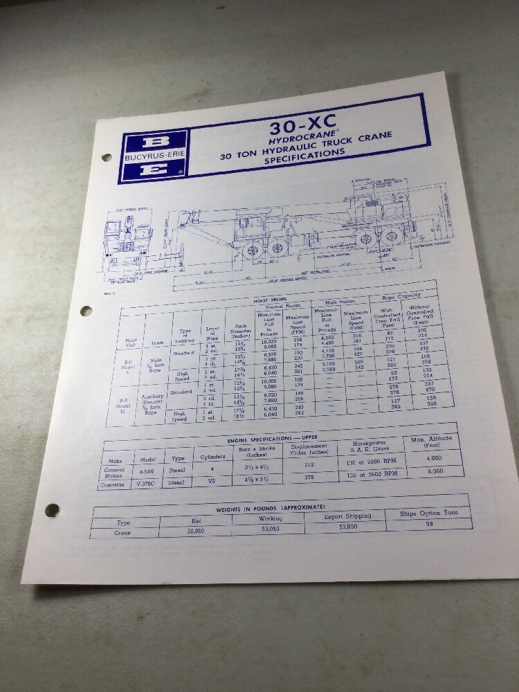 Lot Of Bucyrus Erie 30-XC Hydraulic Truck Crane Sales Brochures (Original)