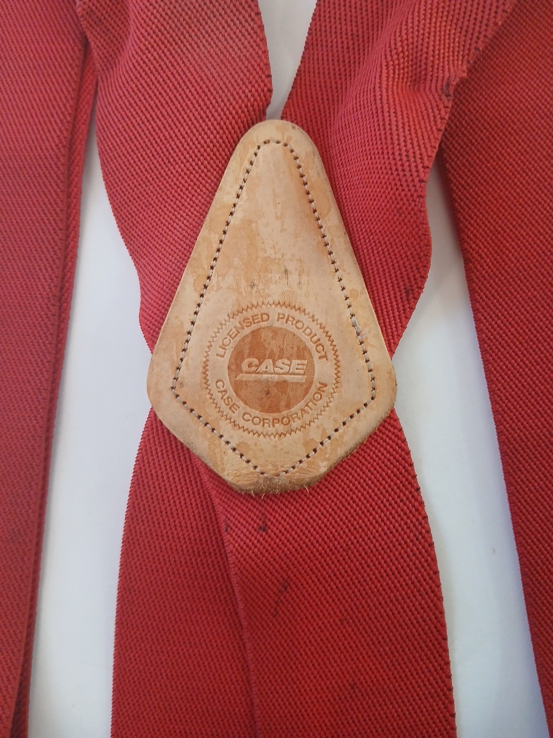 Vintage McCormick Farmall IH Red Suspenders Case Leather Patch USA