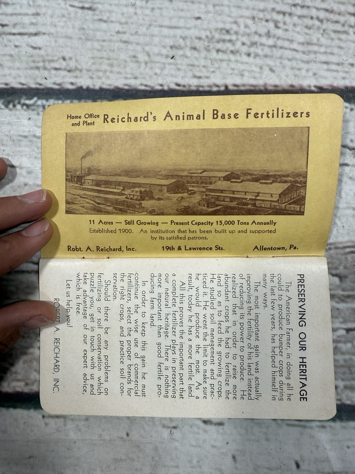 VTG Animal Base Fertilizers Robert Reichard Allentown PA Pocket Memo Note Book