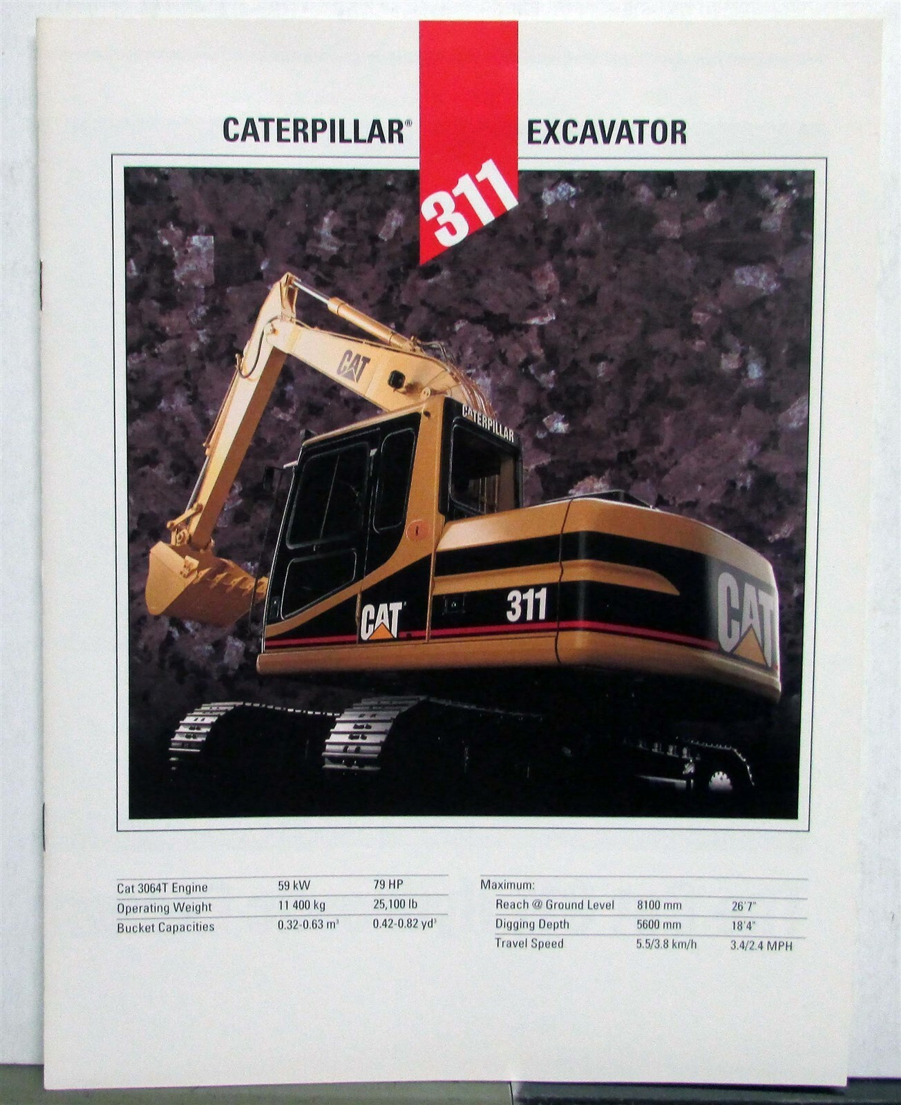 1994 Caterpillar 311 Excavator Specifications Construction Sales Brochure