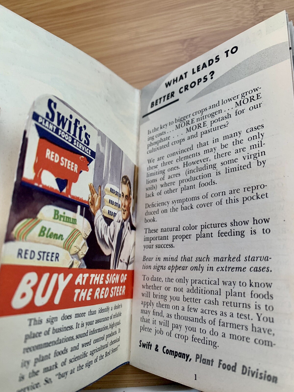 1949 1950 Vintage Farming Book Swift company plant crops food red steer corn FS