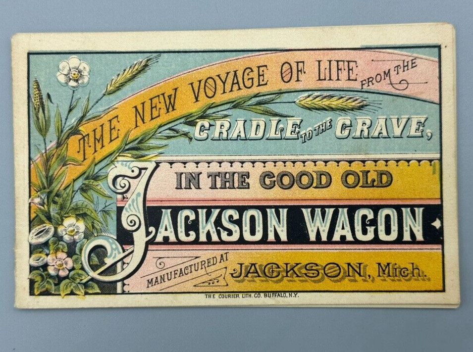 1880s Covered JACKSON WAGON Michigan ANGELS Farm Advertising Trade Card Book
