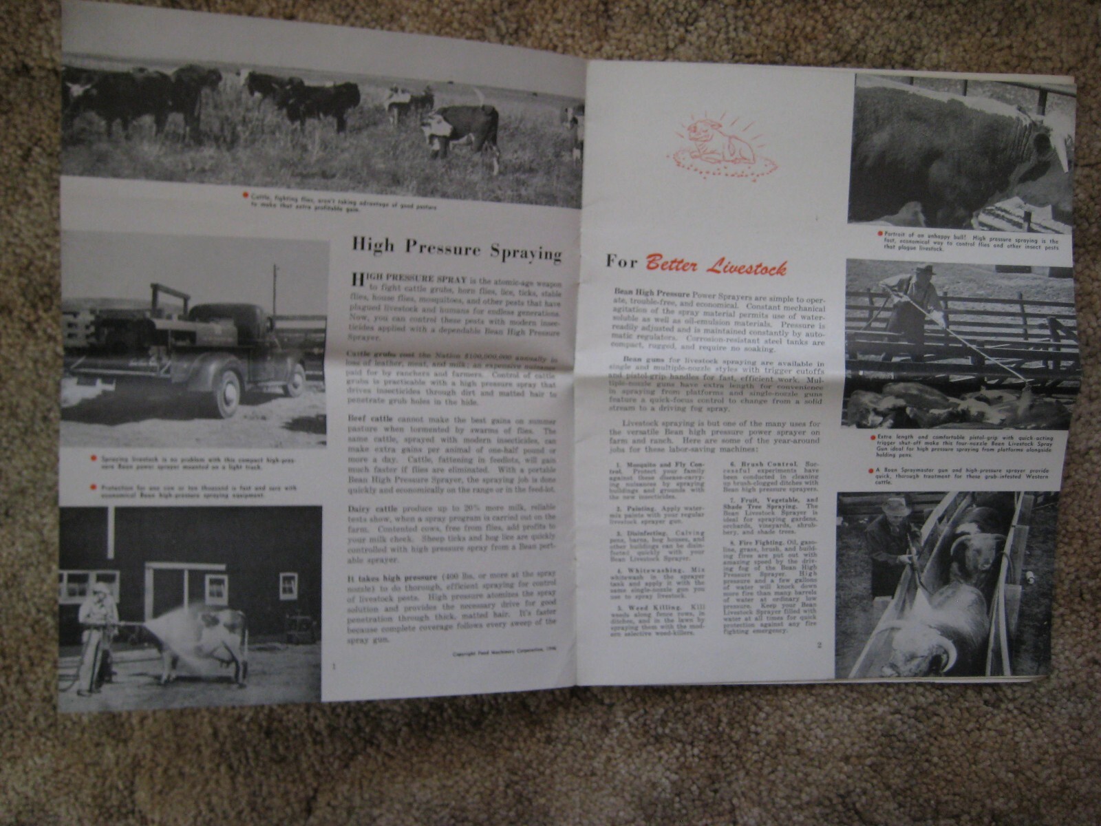 John Bean Mfg Co. Power Sprayers for Livestock Adv. Booklet, 1940&rsquo;s, Agriculture