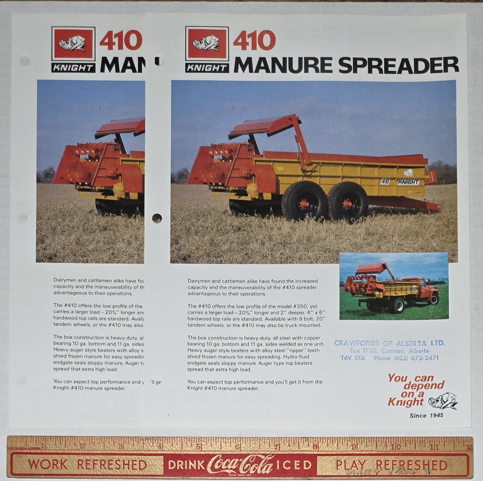 Knight 410 Manure Spreaders « 2 » Vintage Farm Agricultural Advertising Papers