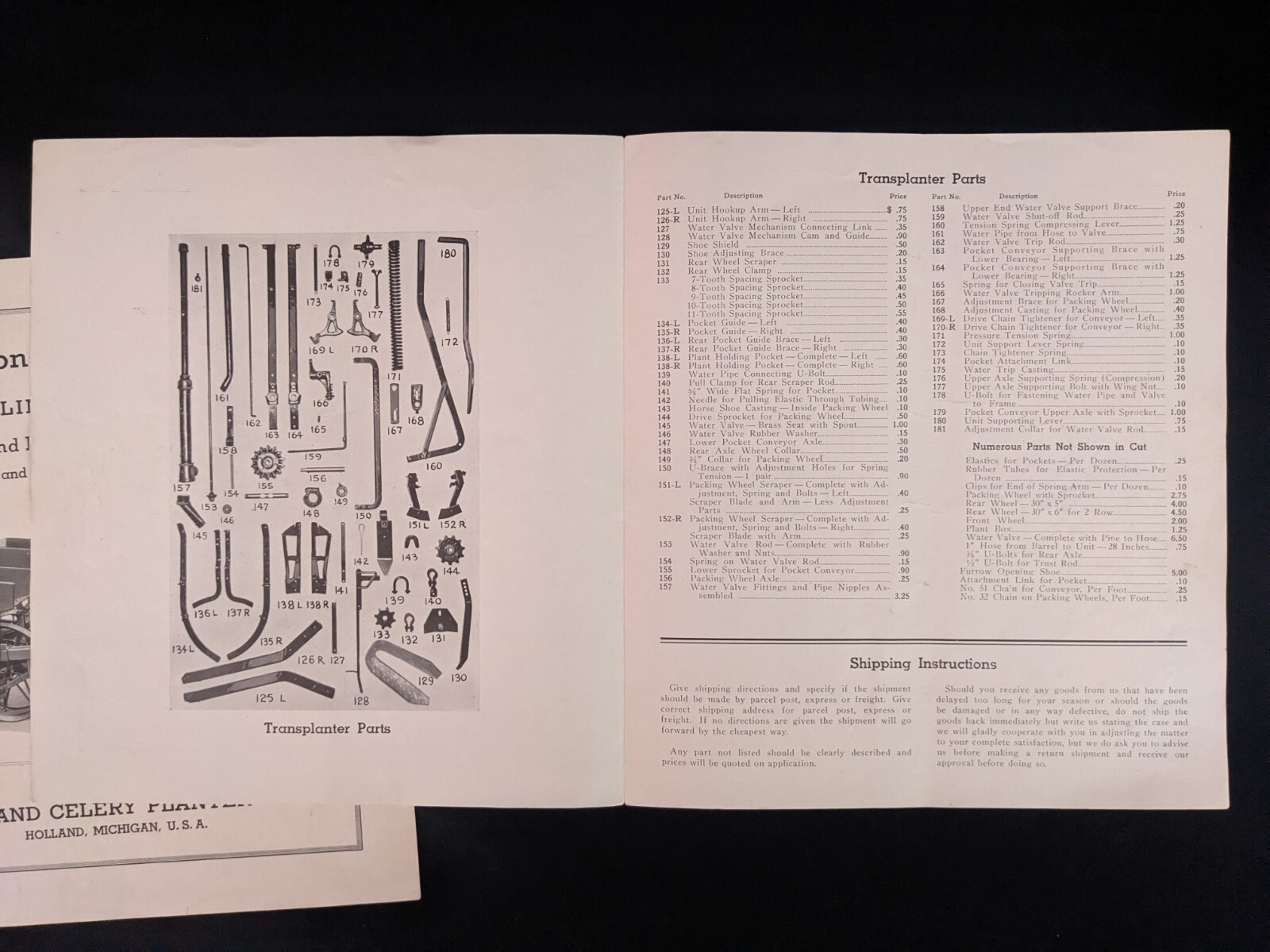 Original 1938 HOLLAND Mechanical Transplanter Operating Instructions Michigan