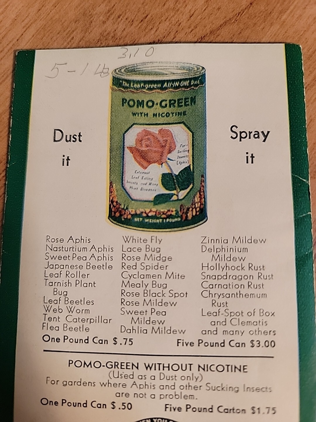 Vintage Pomo-Green Insecticide w/ Nicotine Brochure