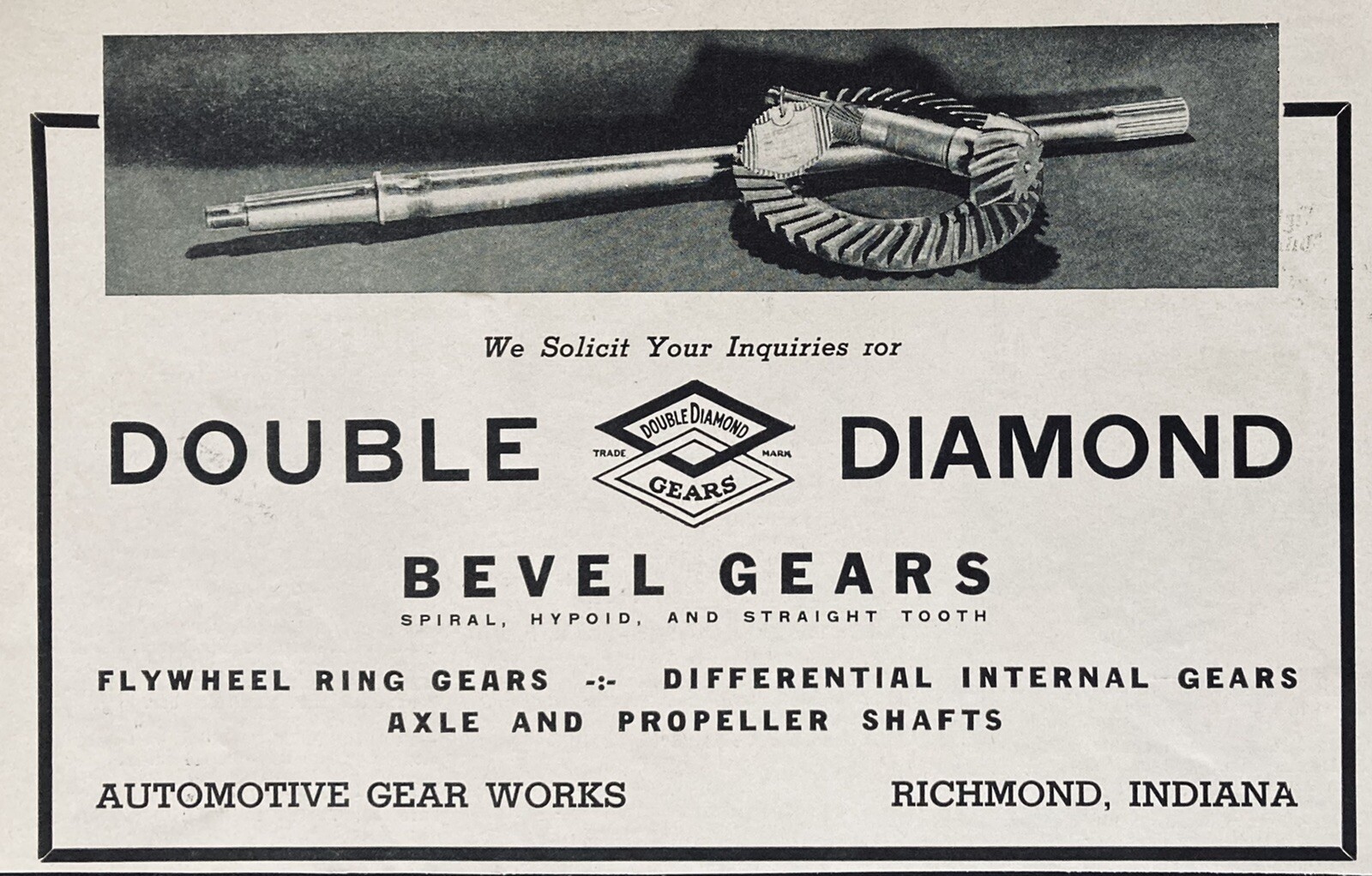 1941 AD(XH31)~AUTOMOTIVE GEAR WORKS, RICHMOND, IND. DOUBLE DIAMOND BEVEL GEARS