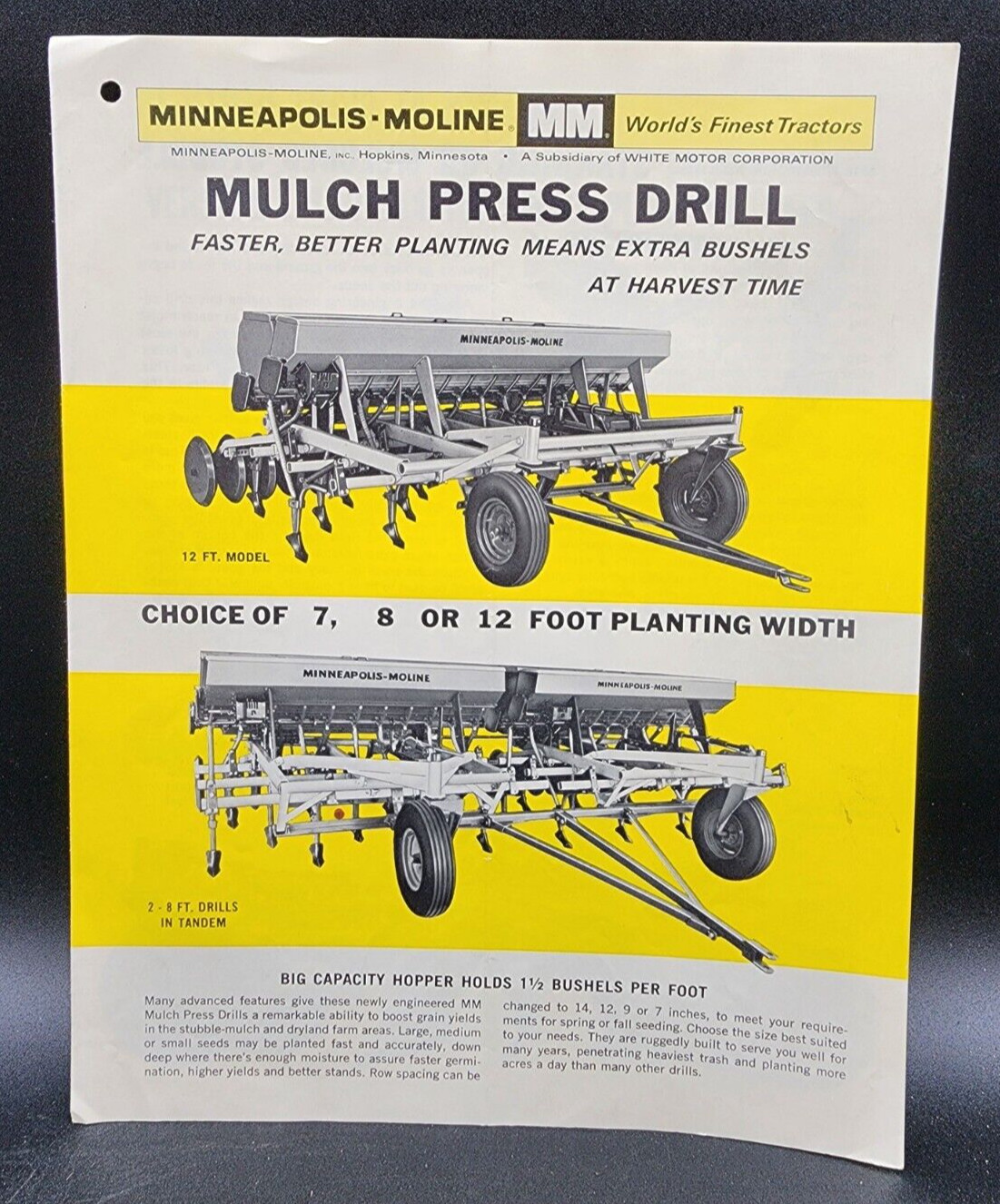 Minneapolis Moline Mulch Press Drill Sales Salesman Dealer Brochure 4pgs