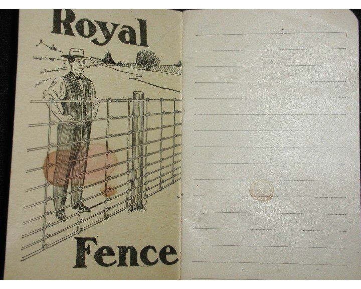 Royal Fence by American Steel & Wire Co.~Sm. Memo Bok 1912~Valley Hdw.Co.Harriso