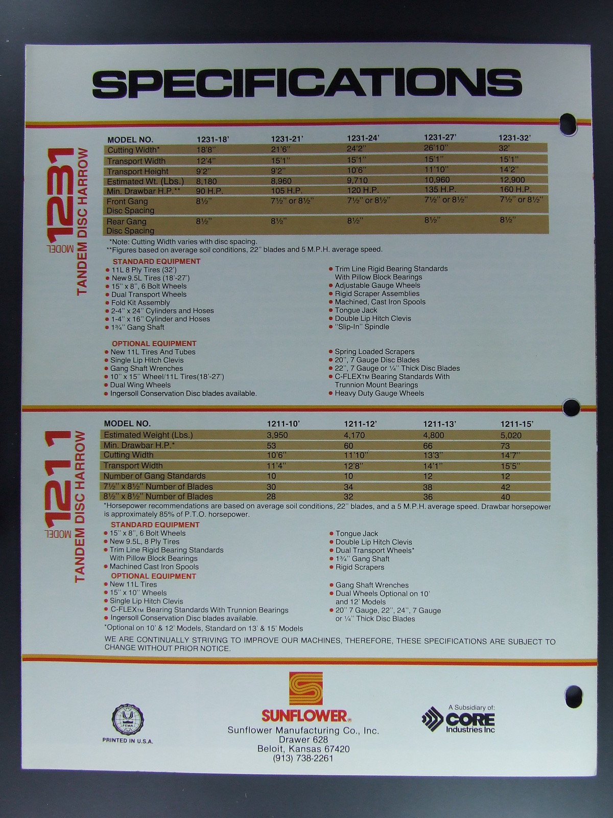 Sunflower Tandem Disc Harrow 1211 1231 Dealers Brochure Tractor Farming