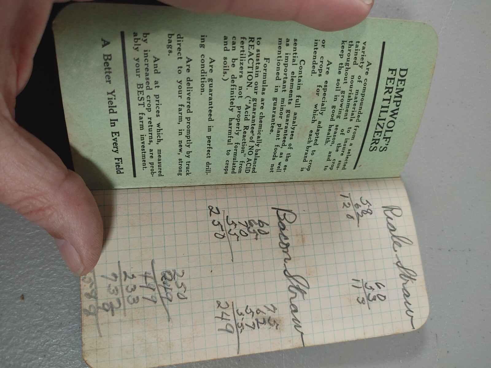 Vtg 1943 1944 Dempwolf&rsquo;s Fertilizers Pocket Notebook York Chemical Works PA ww2