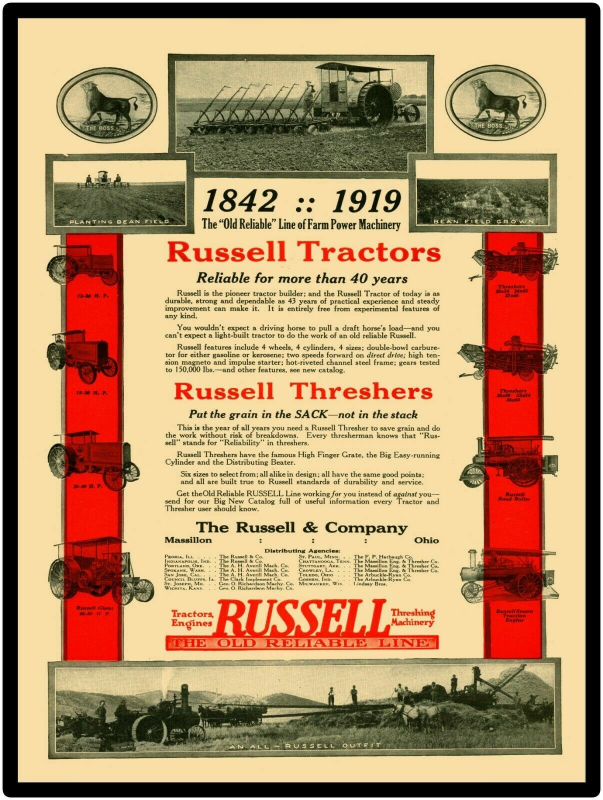 1919 Russell Tractors & Threshers New Metal Sign: Large Size: 12 x 16&Prime;