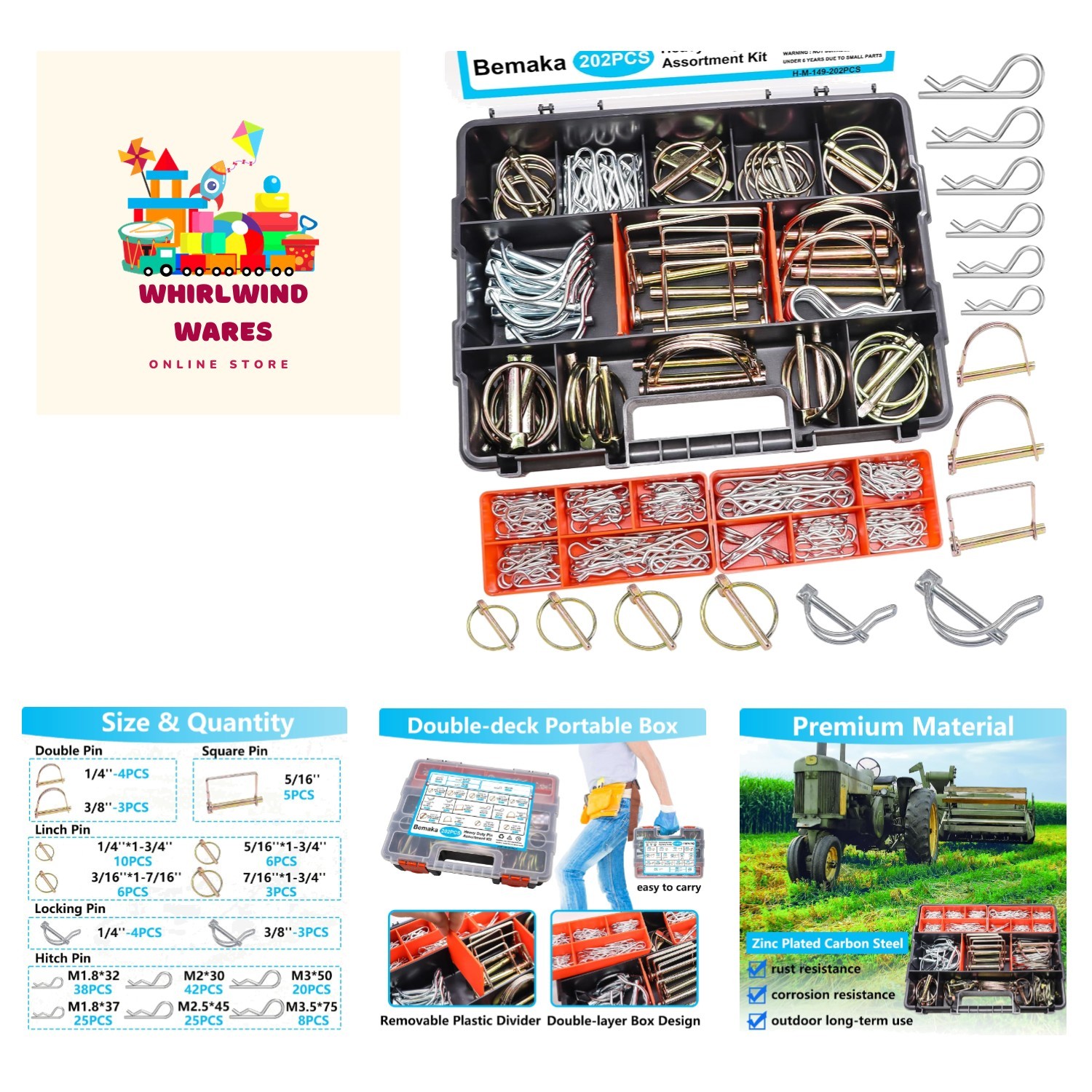 202Pcs Hitch Pins Clip Pins Assortment Kit, Heavy Duty Hitch Pins R Clip, Lin…