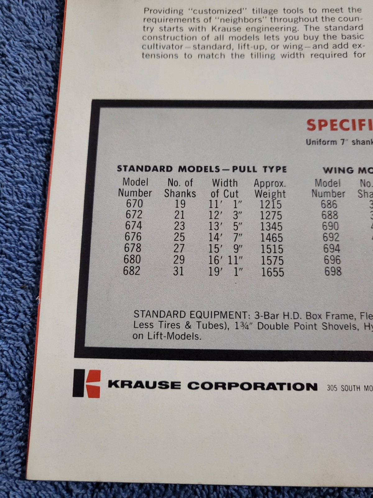 Vintage 1960s KRAUSE Field Cultivators 670-982 Sales BROCHURE Hutchinson, Kansas