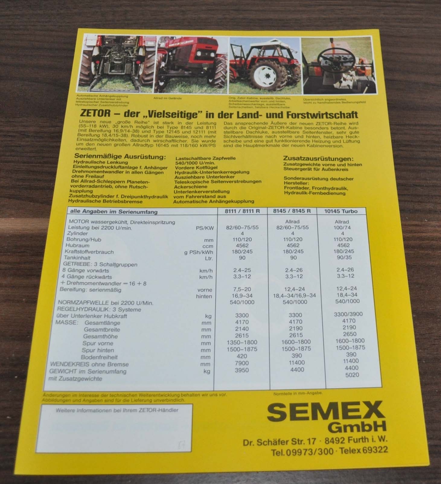 Zetor 8111 8145 10145 Tractor Specification Brochure Prospekt