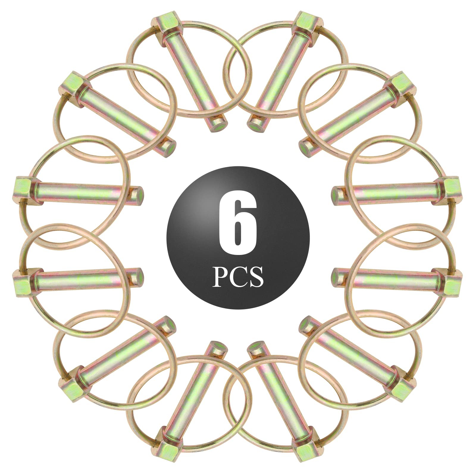 6Pcs 3/8 Inch Heavy Duty Lynch Pin with Ring, Round Linch Pins Assortment Kit Lo