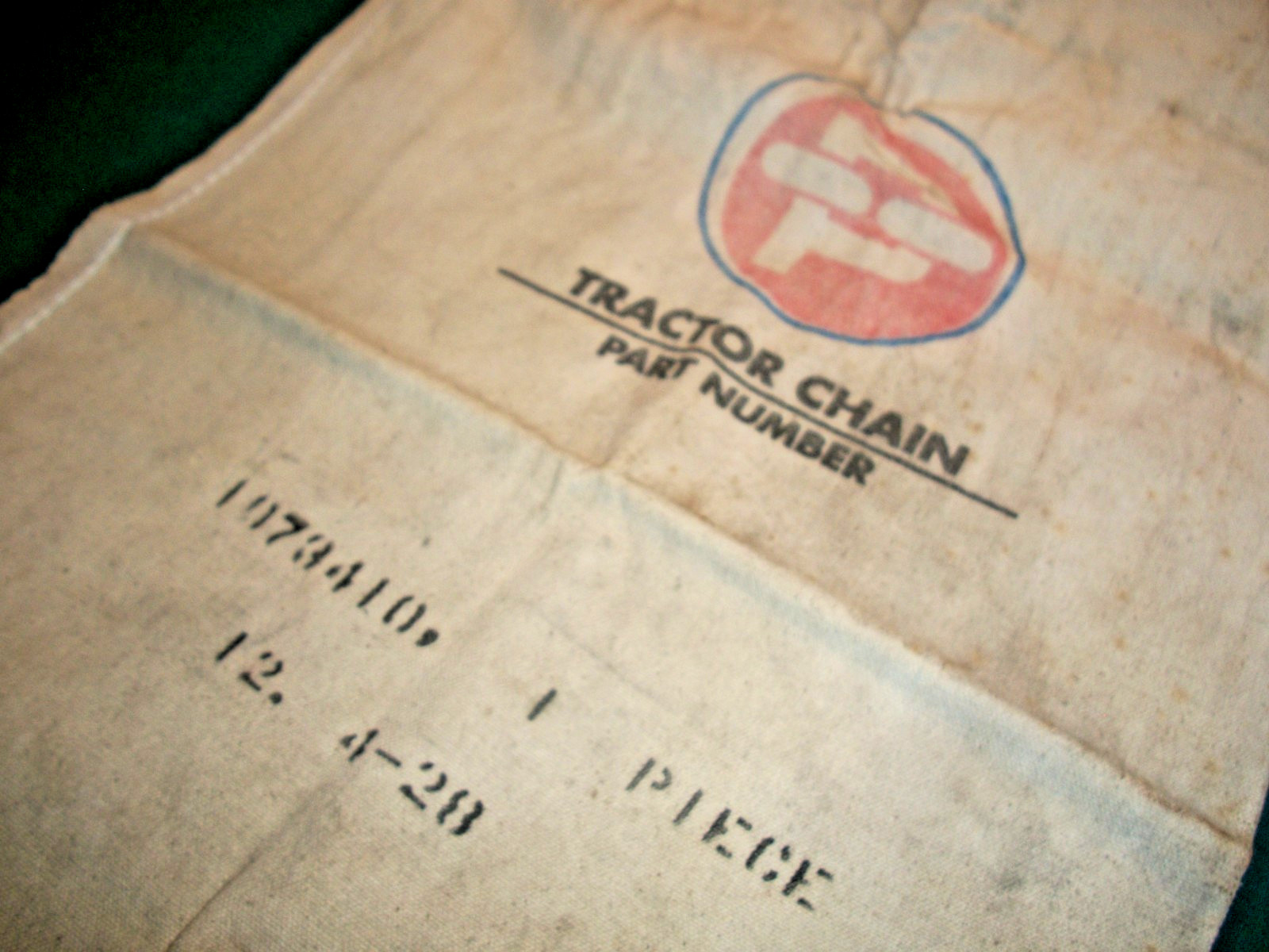 Vintage PEERLESS Tractor Chain Parts Canvas Cloth Bag – Winona, MN