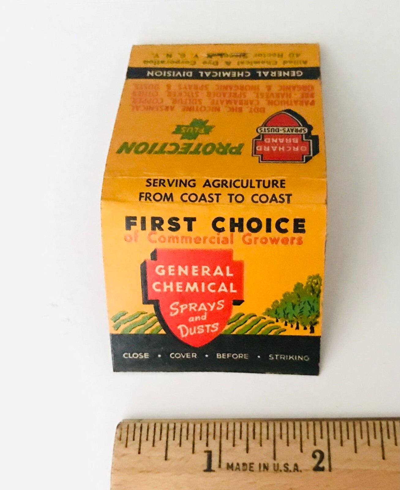 Vintage General Chemical Division Orchard Brand Sprays Matchbook Agriculture USA