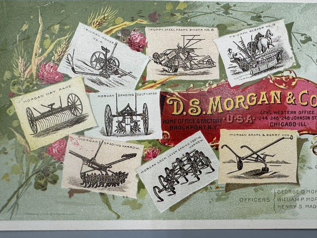 1880s DS Morgan TRIUMPH MOWER Brockport FARM Advertising TRADE CARD