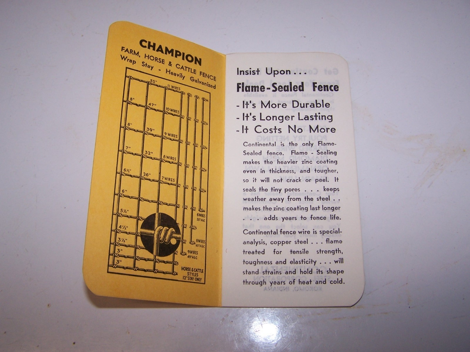 1960 CONTINENTAL FENCE CORP Pocket Note Book KOKOMO INDIANA