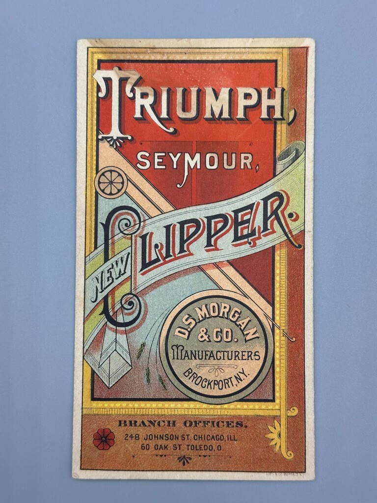 1880s TRIUMPH Seymour Reaper Farm Advertising Folding Trade Card BROCKPORT NY